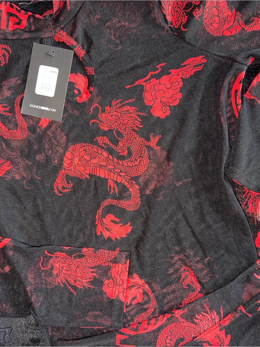 Fashion Nova Black & Red Dragon Print Hoodie